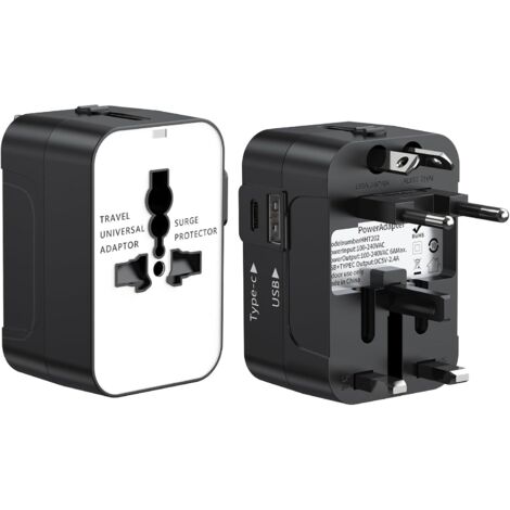 2 Pièces Adaptateur de Prise Voyage Universelle, Adaptateur International Prise avec 1USB et 1 USB C Ports pour France USA UK EU Japon Chine Australie Irlande Thaïlande Mexique Brésil 200 Pays