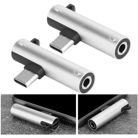 2 Pièces Adaptateur Double USB-C vers Jack 3.5mm pour Casque et Charge (Argent)