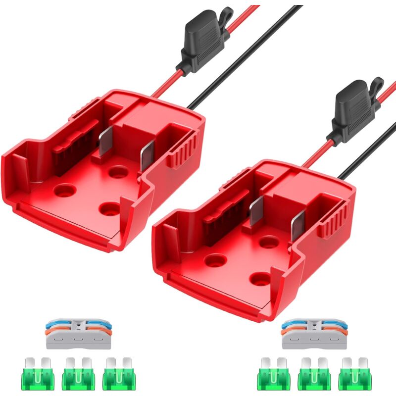 Lot de 2 adaptateurs de roue d'alimentation pour Milwaukee M18 - Adaptateur de batterie 18 V - Convertisseur de batterie avec fusibles et bornes de