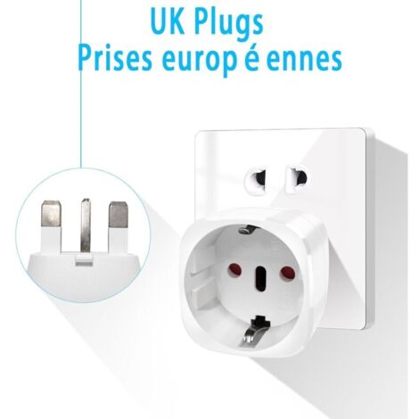 2 Pièces Adaptateur Prise Anglaise, Adaptateur de Voyage France vers UK, Adaptateur de Prise pour Irlande, Angleterre, Ecosse, Dubaï, Malte, Adaptateur Type G (Blanc)