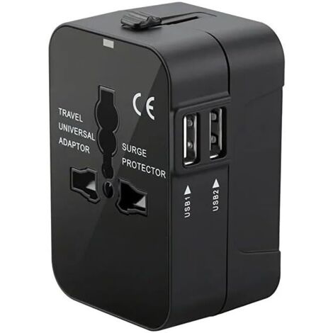 2 pièces Adaptateur prise universelle avec 2 ports USB Adaptateur prise de voyage pour USA, Europe, Royaume-Uni Design compact et pliable Compatible dans plus de 200 pays