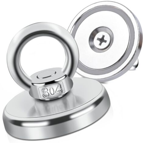 2 pièces Aimant de Pêche Super Puissant 60Kg Force de Traction Ø 42 mm, Aimant Neodyme Super Puissant Crochet Magnétique, Aimant pour l'industrie et la Science Pêche À L'Aimant et Garage