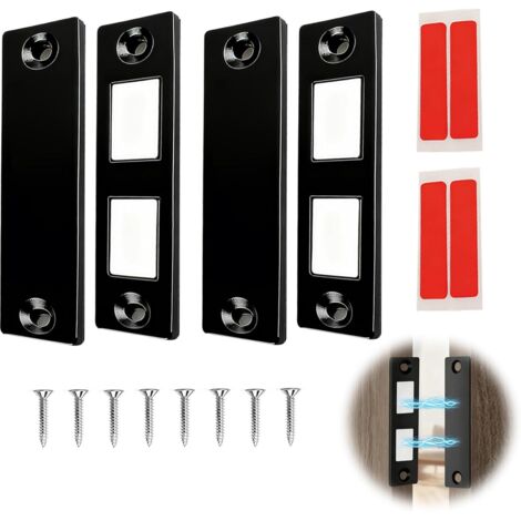 2 Pièces Aimant Placard Porte Ultra Mince Puissant avec 8 Vis, Ultra Mince Loqueteaux Magnétiques pour Armoire Cuisine Tiroir Porte Coulissante, Magnétique pour Fermeture Tiroir Fermeture Noir