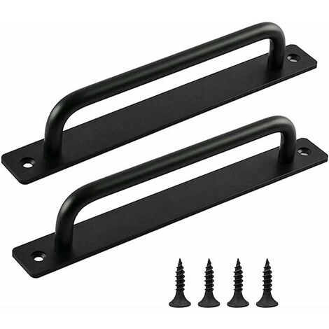 2 Pieces Aluminum Alloy Bar Pulls Sliding Barn Door Cabinet Handle Hardware Bathrooms Shower Decorative Pull Handle with Heavy Duty Back Plate Exterior (192mm, With Screws, Black )
