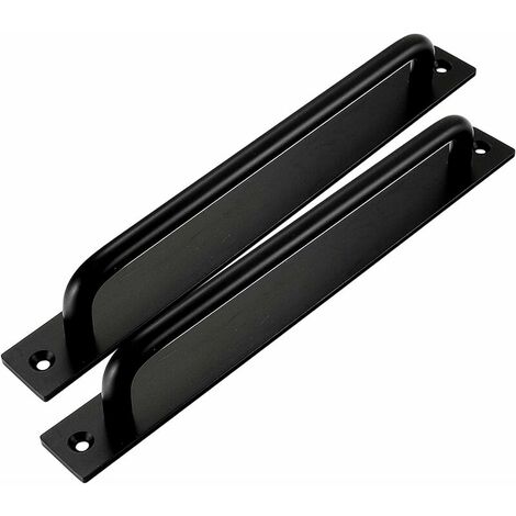 2 Pieces Aluminum Alloy Bar Pulls Sliding Barn Door Cabinet Handle Hardware Bathrooms Shower Decorative Pull Handle with Heavy Duty Back Plate Exterior (224mm, Black)