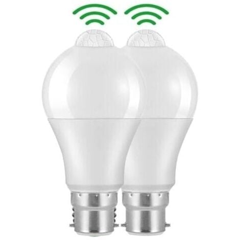 WOIYIC 2 pièces Ampoule Detecteur de Mouvement B22 Baïonnette LED, 12W, 1020lm, Blanc Froid 6000 K, CIR 85, étanches IP42 à économie d\'énergie, non dimmable, Ampoule à Détecteur de Mouvement