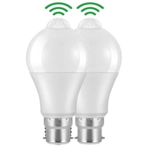 2 pièces Ampoule Detecteur de Mouvement B22 Baïonnette LED, 12W, 1020lm, Blanc Froid 6000 K, CIR 85, étanches IP42 à économie d\'énergie, non dimmable, Ampoule à Détecteur de Mouvement