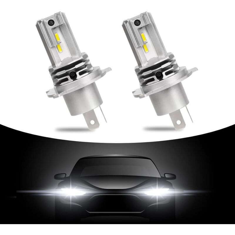 2 Pièces Ampoule H4 led 6500K Blanche,60W Extrêmement Lumineuses,Plug and Play 12V Phares Pour Voiture et Moto