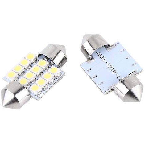 2 pièces ampoules LED blanches 12V 12SMD 31mm pour éclairage intérieur voiture, lumières de porte, plafonnier, lecture