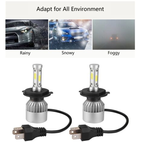 2 pièces Ampoules LED H4 36W 8000LM pour Phare Voiture, Lumière Blanche 6000K