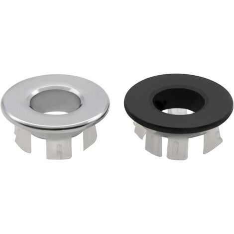 2 Pièces Anneau de Débordement D'évier, Garniture Évier de Trou Rond, Pièces de Rechange pour Trou de Drainage Couvercle Rond pour évier de Cuisine Trou D'évier de Baignoire (Argent, Noir)