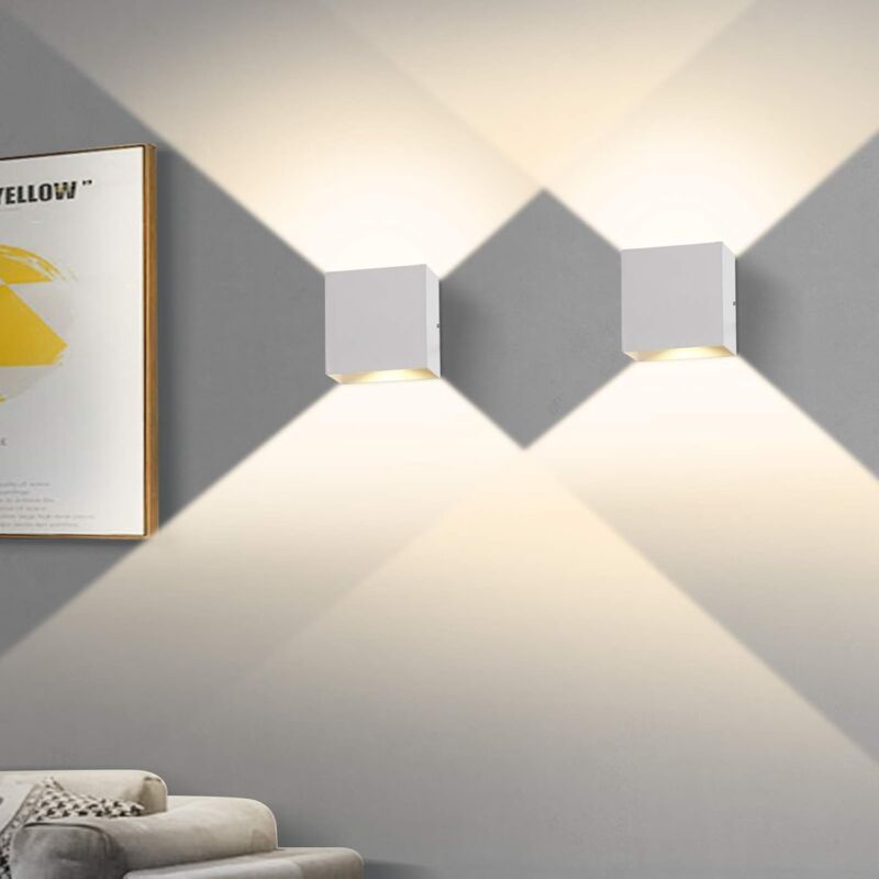 2 pièces Applique Murale Intérieur, Applique Murale Chambre 6W 3000K, led Applique Murale Carrée, Applique Blanche Utilisée Dans le Salon,la salle de