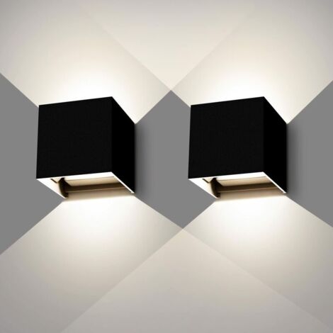 2 Pièces Applique Murale Interieur/Exterieur 12W Étanche IP65 Angle de faisceau réglable Aplique Mural Moderne Blanc froid 4000K [Classe énergétique E]