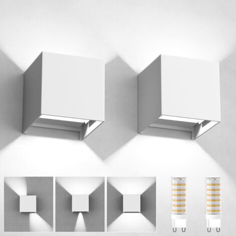 2 Pièces Applique Murale Interieur - Exterieure, Lampe Murale Blanc Froid 6000K avec Ampoule LED Remplaçable IP65 Étanche Appliques Murales Angle de Faisceau Réglable Blanc