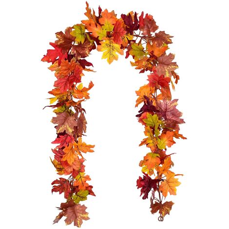 2 pieces artificial leaves autumn garland, maple leaves artificial vine maple climber fake pendant plant for autumn wedding party fireplace and thanksgiving