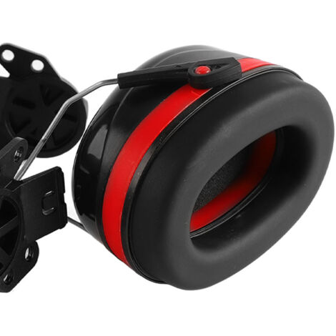 2 Pièces Attache Casque de Sécurité avec Serre-Tête Anti-Bruit Réglable en Angle et Télescopique Rouge Noir