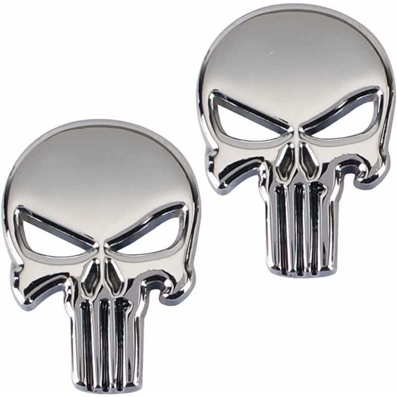 Sunxury - 2 Pièces Autocollant Métal 3D Punisher, Autocollant Véhicule Moto Skull Punisher, Autocollant pour Voiture Punisher Crâne, Motos,