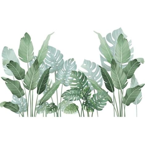 2 Pièces Autocollants Muraux, 30 x 90cm Stickers Muraux Décor Motif Feuilles Vertes Tropicales Autocollant Sticker Mural pour Salon Chambre Cuisine Bureau Décor