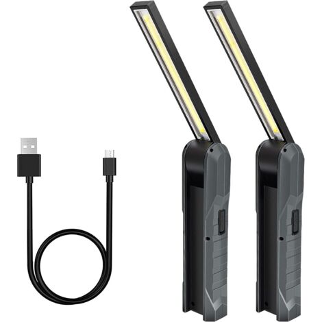 2 Pièces Baladeuse Led Rechargeable, Lampe de Travail 5 Modes Lampe Mecanicien Torche Pliable Lampe avec Base Magnétique Lampe d'Inspection pour Camping, Réparation Automobile, Gris