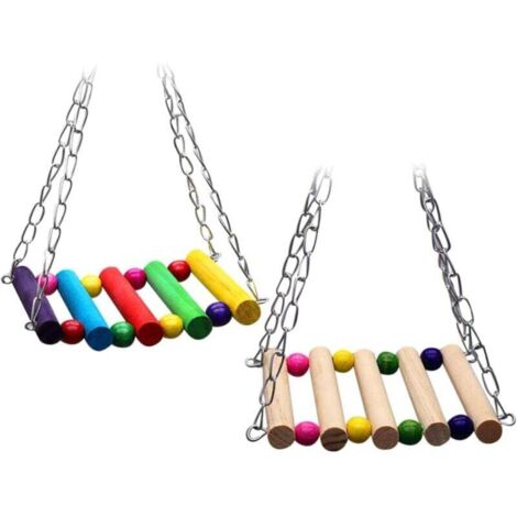 2 Pièces Balançoire en Bois pour Oiseaux Perroquets Jouet Cage Accessoire Support Chat