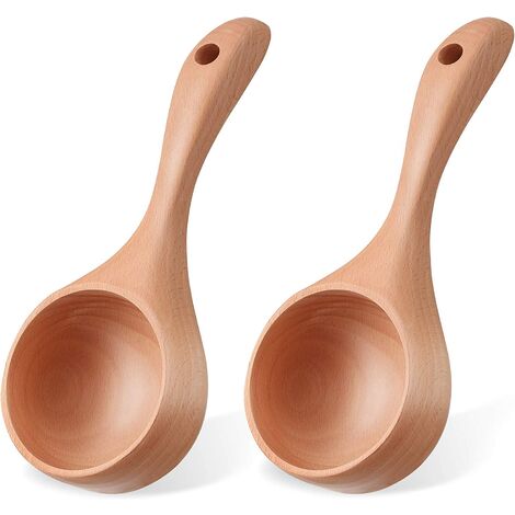 2 Pieces Bath Salt Scoop 9 Inches Wooden Ladle Spoon Multipurpose Wood Water Scoop Kitchen Spoon Ladle Bath Tablespoon