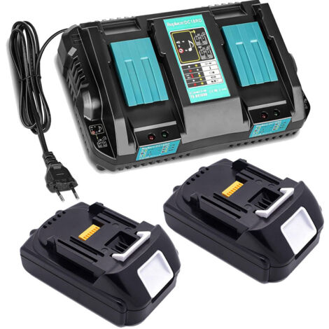 2 Pièces Batterie BL1830 + Chargeur Double DC18RD pour Makita 2 Batteries 18V 3,0Ah BL1850 BL1850B BL1860B BL1860 BL1815  BL1840, Radio DMR100 DMR101 DMR102 DMR103B DMR104 DMR105 DMR108