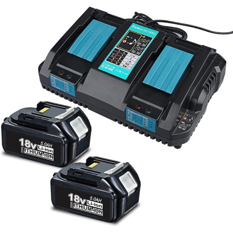 2 pièces Batteries de Remplacement 5.0Ah 18V pour Makita 18V Batterie BL1860 BL1850 BL1840 avec Chargeur Double Port de Remplacement pour Chargeur Makita DC18RC DC18RD
