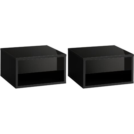 2 Pieces Bedside Table Nightstand Wall Mounted with Drawer and Shelf Black