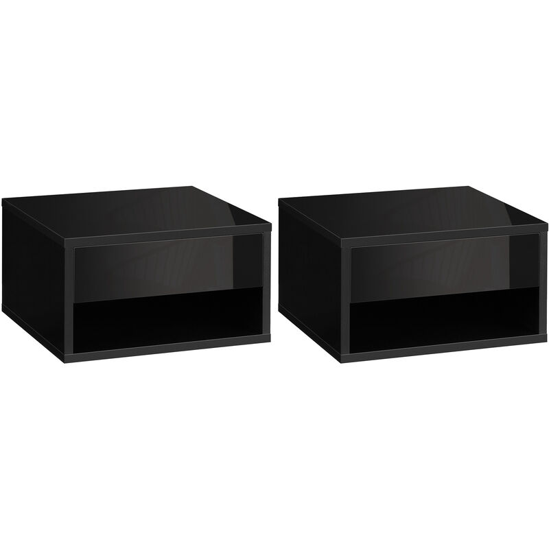 2 Pieces Bedside Table Nightstand Wall Mounted with Drawer and Shelf Black