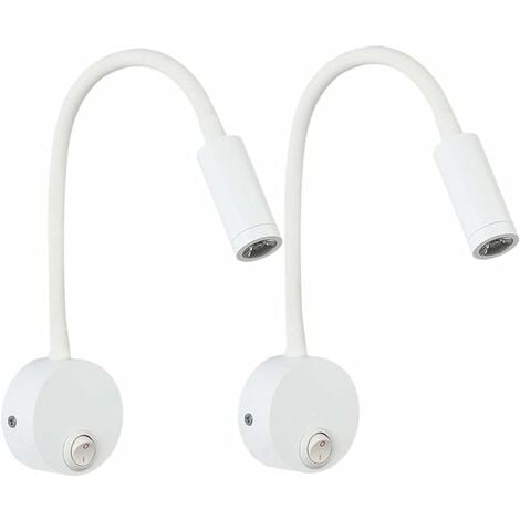 HEYTEA 2 Pièces Blanc Lampe de lecture Murale 3W, Flexible Cou Réglable Applique Lampe de Bureau en Aluminium, Lampe de Chevet avec Interrupteur LED Soins des Yeux,Câblage encastré