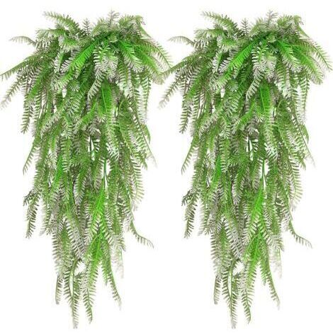 2 Pièces , blanc vert , Fougère Artificielle Plante Fausse Plantes Deco Plante Artificielle Exterieur pour Célébration, Mariage, Cuisine, Jardin, Bureau Décoration