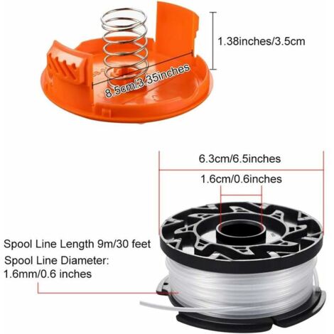2 Pièces Bobine de Rechange de Tondeuse à Gazon en Nylon Bobine de Fil Debroussailleuse avec 1 Paquet Capuchon 1 Ressort Bobines de Remplacement de Trimmer pour Black Decker AF-100-3ZP