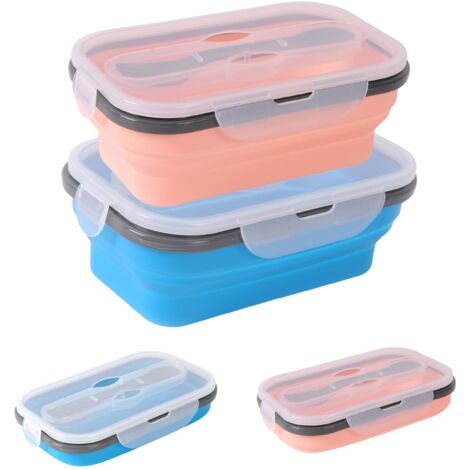 2 Pièces Boîte à Lunch Pliante 900ml Rétractable Déjeuner Bento Box Stockage avec Couvercle Empilable Boîte Bento Anti-Fuite