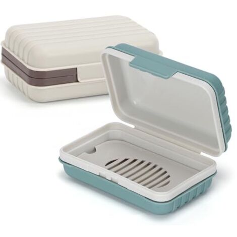 2 Pièces Boîte à Savon avec Couvercle, Boîte à Savon Voyage Portable, avec Plateau d’Égouttage, Porte Savon Voyage Étanche et Antifuite pour Douche et Extérieur (Vert et Blanc)