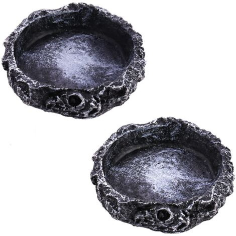 2 Pièces Bol de Nourriture pour Reptiles, Reptile de Roche en Résine, d'eau Reptile Bol, Gamelles à Eau pour Reptiles, Gamelle Tortue, Fait de résine, pour Lézard de Tortue Caméléon Gecko