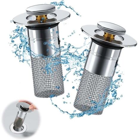 2 pièces Bonde de lavabo pour vidage 34-40mm, Bouchon de Vidange Amélioré Bouchon Evier Salle De Bain avec Tamis à Cheveux, Bouchon de vidage Tamis Amovible, Bouchon de vidage pour lavabos en saillie