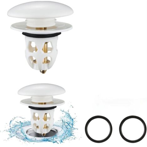 2 Pièces Bonde de Lavabo Universel Pop Up avec Filtre Anti-Clogging,Adapté aux Trous de Drainage de 34 à 40 mm,Blanc
