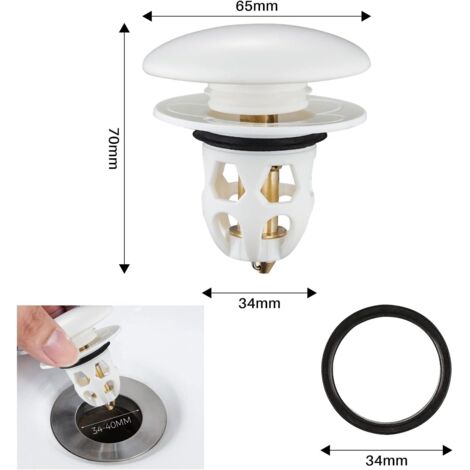 2 Pièces Bonde de Lavabo Universel Pop Up avec Filtre Anti-Clogging,Flitre de Vidange Anti-Bloqué, Adapté aux Trous de Drainage de 34 à 40 mm,Blanc