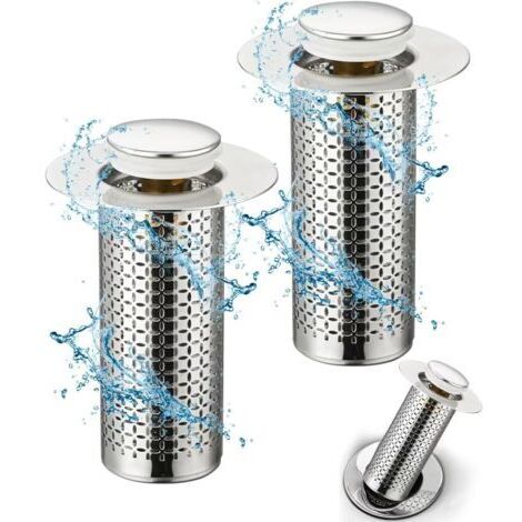 2 Pièces Bonde de Lavabo Universel Pop Up,34-40mm Bouchon de Lavabo Pop-Up Universel avec Filtre Anti-Clogging,Accessoire Bouchon Baignoire pour Lavabo Cuisine Bain