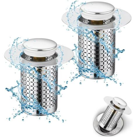 2 Pièces Bonde de Lavabo Universel Pop Up,34-40mm Bouchon de Lavabo Pop-Up Universel avec Filtre Anti-Clogging,Flitre de Vidange Anti-Bloqué,Accessoire Bouchon Baignoire pour Lavabo Cuisine Bain-Court