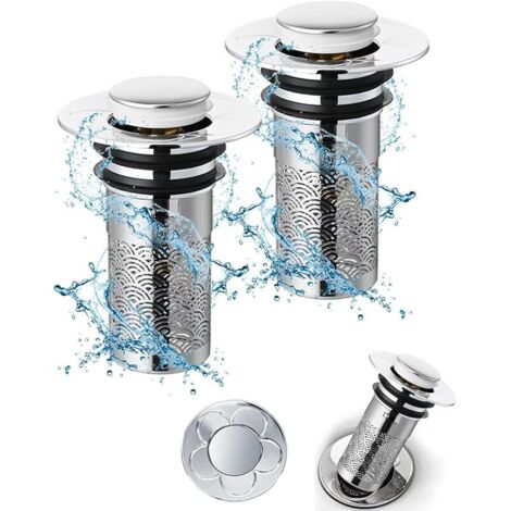 2 Pièces Bonde de Lavabo Universel Pop Up,34-40mm Bouchon de Lavabo Pop-Up Universel avec Filtre Anti-Clogging,Flitre de Vidange Anti-Bloqué,Accessoire Bouchon Baignoire pour Lavabo Cuisine Bain-Fleur