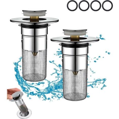 2 Pièces Bonde Lavabo avec Filtre Amovible,Universel Pop Up Bonde de Lavabo avec Panier Filtrant Amovible Bouchon de Vidage