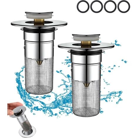PNUATICM 2 Pièces Bonde Lavabo avec Filtre Amovible,Universel Pop Up Bonde de Lavabo avec Panier Filtrant Amovible Bouchon de Vidage Anti-Obstruction pour 34-40mm Bonde Lavabo pour Bain Lavabo Cuisine