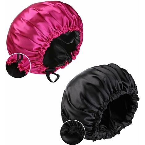 2 Pièces Bonnet en Soie pour Cheveux Nuit, Bonnet de Nuit Bonnet en Satin, Bonnet en Satin Étanche Sommeil, Bonnet de Couchage en Satin à Large avec Cordon Serrage pour Soins Visage, Bain, Cuisine，