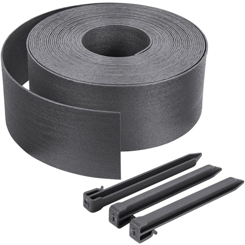 2 pièces Bordure de Jardin en PE 10 mètres avec 20 Piquets d’ancrage Bordure de Gazon Flexible Bordurette de Pelouse Aspect Naturel Hauteur 12cm