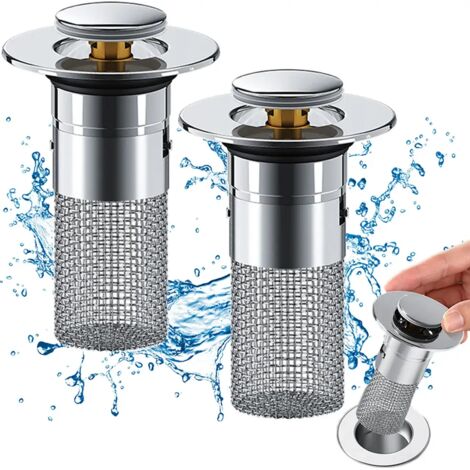 2 pièces bouchon évier 2 en 1 avec crépine pour lavabo 34-40mm universel pop-up filtration anti-bouchon, style 1