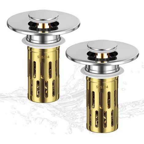 2 Pièces Bouchon Evier Salle de Bain. Bouchon de Lavabo. Pression Bonde de Lavabo avec Filtre. Filtre Amovible. Vidange-Pop-Up Lavabos pour Orifices de Lavabos
