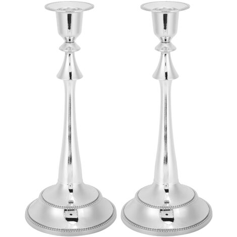 2 Pièces Bougeoir Moderne Style Européen à Une Branche pour Décoration de Mariage et Maison Argenté