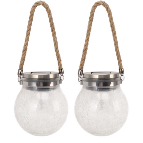 2 Pièces Boules Solaire en Verre Étanche LED Rotation Automatique pour Jardin Terrasse Extérieur-KZQ