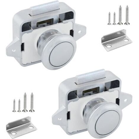 2 Pieces Bouton Poussoir Loquet Serrure Camping Car en Métal 14-16mm Bouton Poussoir Porte Sans Clé Serrure de Meuble de Porte avec Vis Pour Placard Camping-car Yachts Tiroir Caravane Armoire-INHHUB